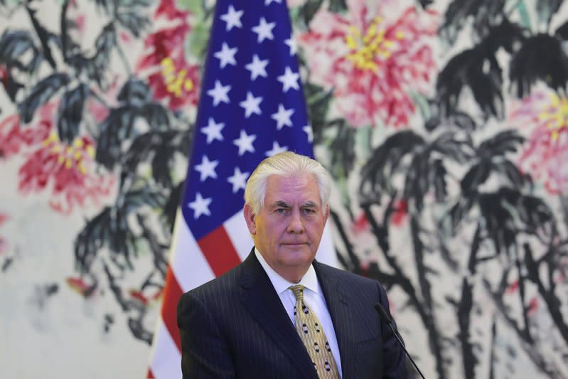 U.S Secretary of State Rex Tillerson looks on during a joint press conference with Chinese Foreign Minister Wang Yi (not pictured) at Diaoyutai State Guesthouse in Beijing, China, March 18, 2017. REUTERS/Lintao Zhang/Pool