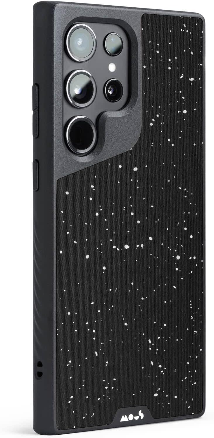 Mous Case for Samsung Galaxy S23 Ultra in Speckled Black Fabric.