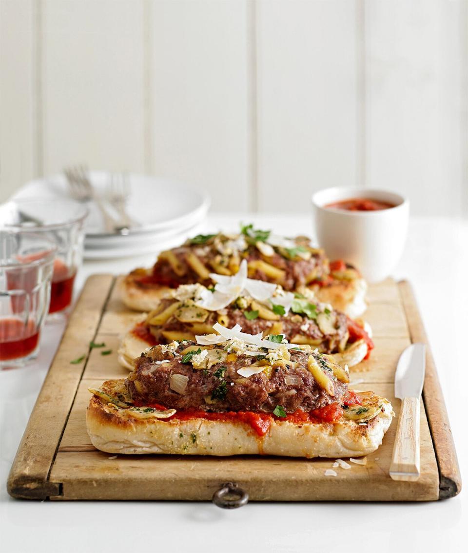 Talk about a mash-up meal! Pasta, meat loaf, and an open-faced sandwich join forces in this family-friendly Italian dinner recipe.