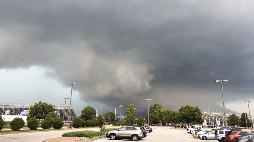An Indiana journalist captured this terrifying photo of the dark, swirling winds. Photo: Twitter/ Michelle Pemberton