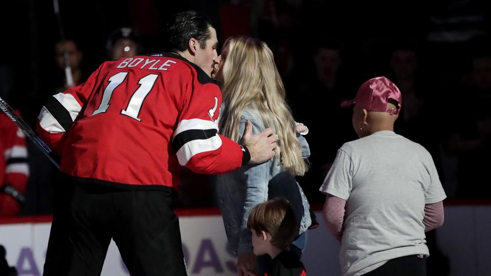 <p>Brian Boyle, who was diagnosed with leukaemia last year, had never previously scored a hat-trick in his 705-game career.</p>