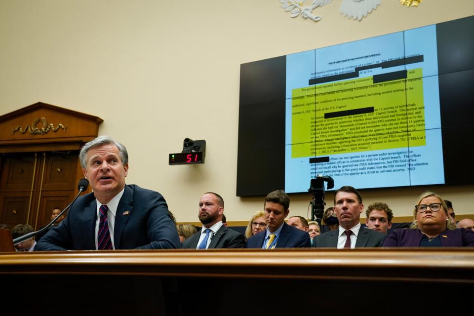 Christopher Wray, Director of the FBI, testifies in front of the House Judiciary Committee in Washington on Wednesday, July 12, 2023. 