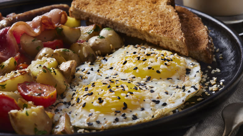 Fried eggs with everything bagel seasoning