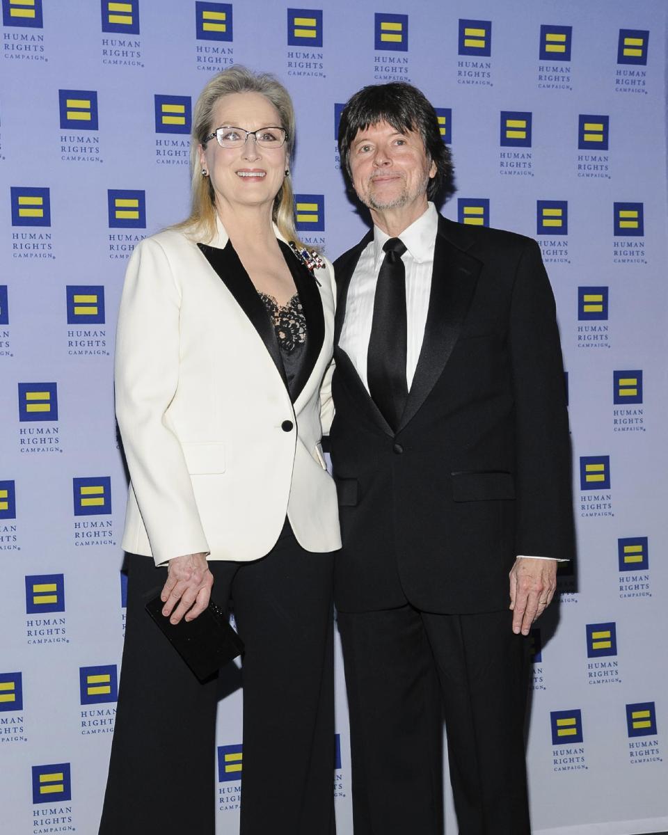 Meryl Streep, left, and Ken Burns attend the Human Rights Campaign Greater New York Gala at Waldorf Astoria Hotel on Saturday, Feb. 11, 2017, in New York. (Photo by Christopher Smith/Invision/AP)