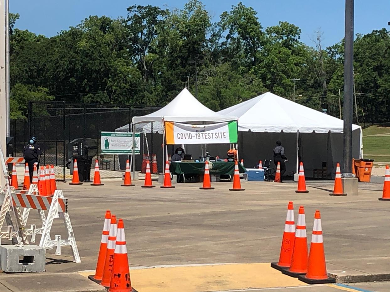 The free COVID-19 testing site at Bragg Memorial Stadium on the FAMU campus Tuesday, May 12, 2020, has a steady stream of patients, but plenty of space to keep them all socially distant.