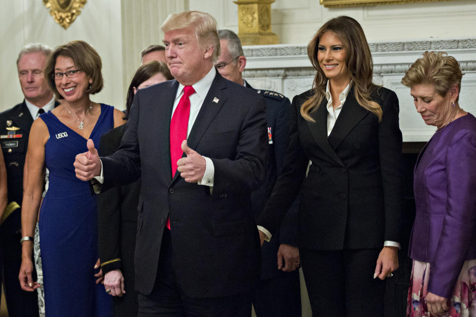 President Donald Trump and first lady Melania Trump were hosting a dinner with senior military leaders Thursday night. (Photo: Bloomberg via Getty Images)