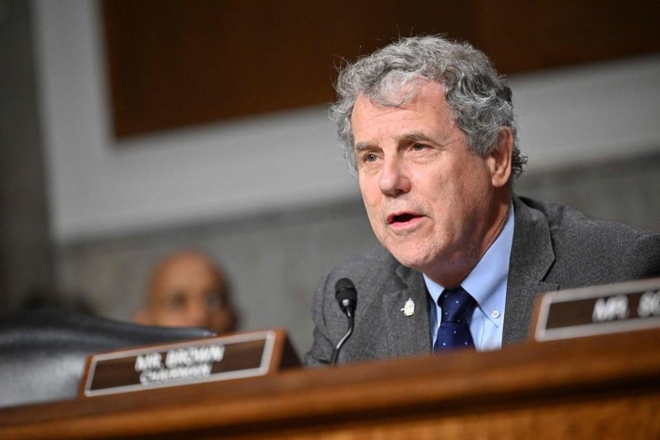 US Senator Sherrod Brown (D-OH) speaks during a Senate Banking, Housing, and Urban Affairs hearing on the failures of Silicon Valley Bank and Signature Bank, on Capitol Hill in Washington, DC, on May 16, 2023.