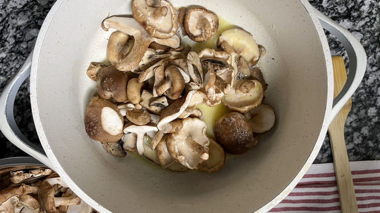 mushrooms in white pot