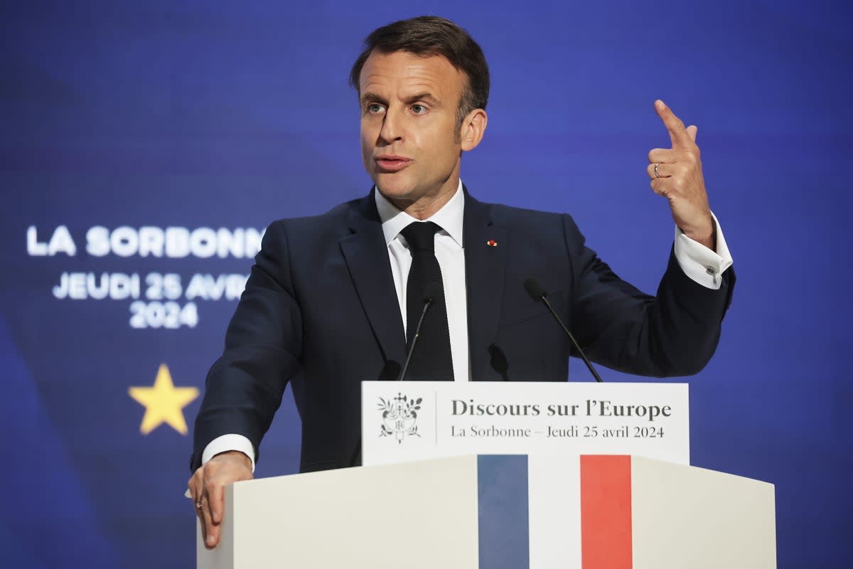 Emmanuel Macron taking the EU to task at the Sorbonne University in Paris (EPA)