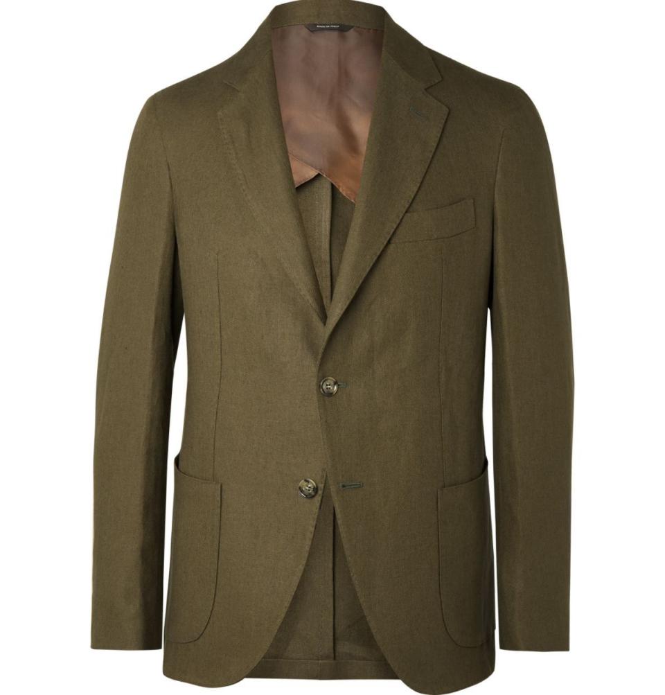 6) Navy Slim-Fit Unstructured Linen Blazer