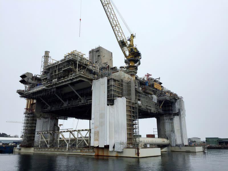 FILE PHOTO: A general view of the Njord oil platform being renovated at the yard in Stord