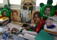 View of the altar made for her son by Nicanora Garcia, mother of missing student Saul Bruno Garcia, at the Raul Isidro Burgos rural teachers' college in Ayotzinapa, Mexico on September 21, 2016