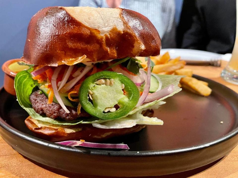 Buddha Belly Burger’s options are all vegan, including the banh mi burger pictured here.