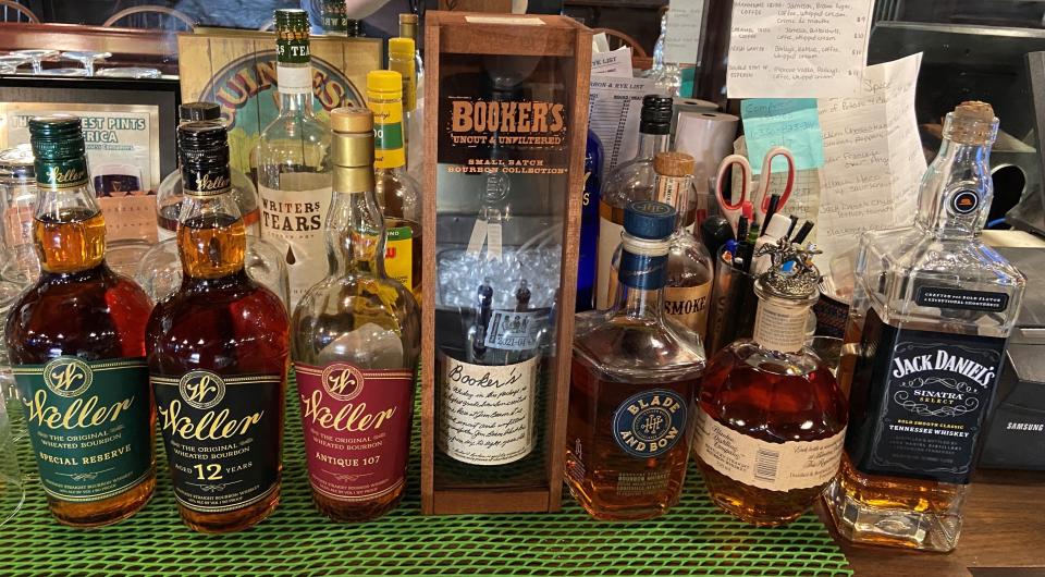 Some of the bourbons available at Mannion's Pub.