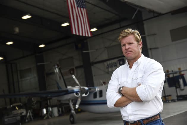 GOP hopeful Tim Sheehy, the founder and CEO of Bridger Aerospace, pauses during a tour of the company's facility on Aug. 30, 2022, in Belgrade, Montana.