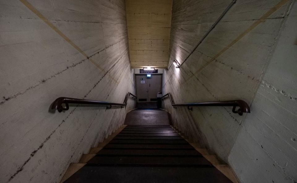 Access ramp to a nuclear fallout shelter in Berlin.