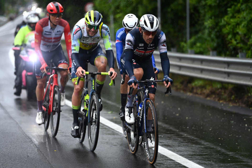 CASSANO MAGNAGO ITALY  MAY 20 LR Laurenz Rex of Belgium and Team Intermarch  Circus  Wanty and Davide Ballerini of Italy and Team Soudal  Quick Step compete in the breakaway during the 106th Giro dItalia 2023 Stage 14 a 194km stage from Sierre to Cassano Magnago  UCIWT  on May 20 2023 in Cassano Magnago Italy Photo by Tim de WaeleGetty Images