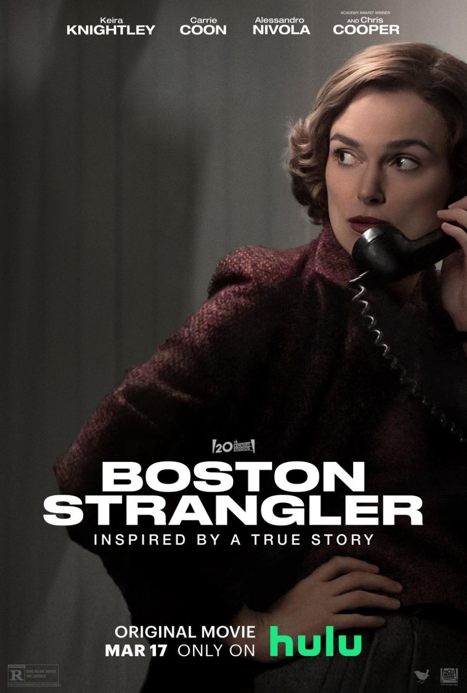 the boston strangler the film follows loretta mclaughlin keira knightley, a reporter for the record american newspaper, who becomes the first journalist to connect the boston strangler murders as the mysterious killer claims more and more victims, loretta attempts to continue her investigation alongside colleague and confidante jean cole carrie coon, yet the duo finds themselves stymied by the rampant sexism of the era nevertheless, mclaughlin and cole bravely pursue the story at great personal risk, putting their own lives on the line in their quest to uncover the truth loretta mclaughlin keira knightley, shown courtesy of hulu