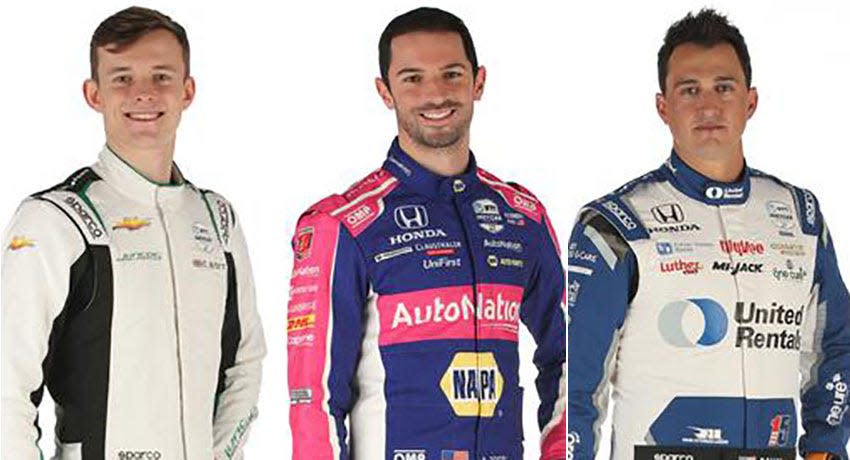 Callum Ilott (from left), Alexander Rossi and Graham Rahal, Row 7 for the 2022 Indianapolis 500.