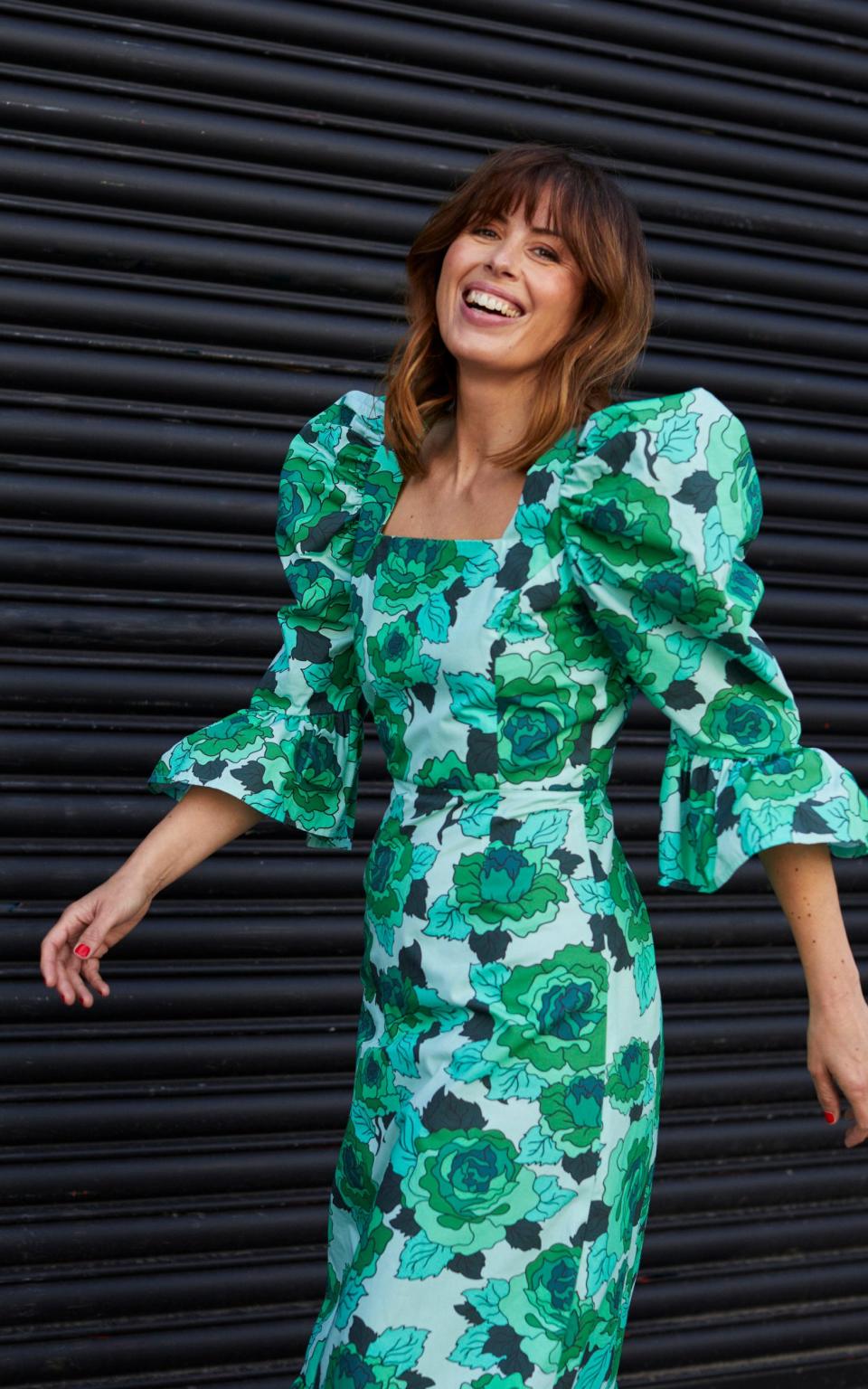 The green floral dress by Mary Benson