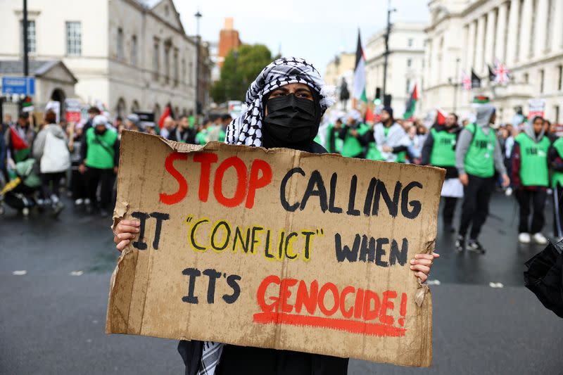 Demonstrators protest in solidarity with Palestinians in Gaza, in London