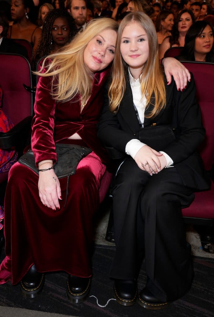 Applegate and her daughter, Sadie Grace LeNoble, at the 75th Emmy Awards on Jan. 15 at the Peacock Theater in Los Angeles. Jordan Strauss/Invision/AP