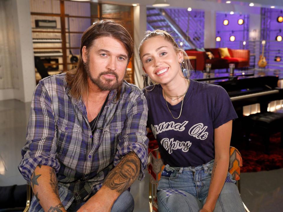 Billy Ray Cyrus and Miley Cyrus appearing together on season 13 of "The Voice."