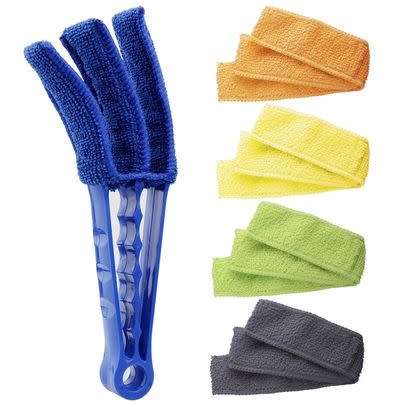 A three-blade blinds cleaner with five removable microfiber sleeves