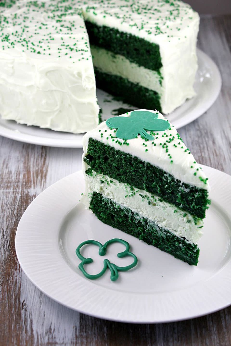 <p>Take a break from red velvet this St. Patrick's Day and try a green version. With cheesecake filling and marshmallow cheesecake frosting, it's festive decadence at its best.</p><p><strong>Get the recipe at <a href="http://www.recipegirl.com/2012/03/05/green-velvet-cheesecake-cake/" rel="nofollow noopener" target="_blank" data-ylk="slk:Recipe Girl;elm:context_link;itc:0;sec:content-canvas" class="link ">Recipe Girl</a>.</strong></p>