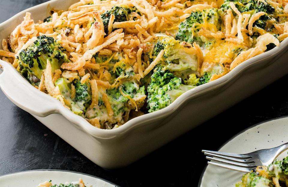 Broccoli Cheese Casserole with Crispy Fried Onions