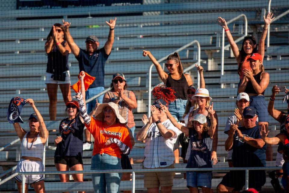 UTSA fans cheer for their team as they beat Southern Miss during the Conference USA tournament at Pete Taylor Park in Hattiesburg on Saturday, May 28, 2022.