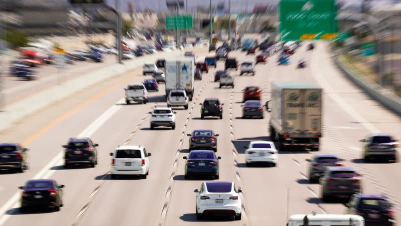 Traffic moves on I-15 in Salt Lake City on Thursday, May 18, 2023.
