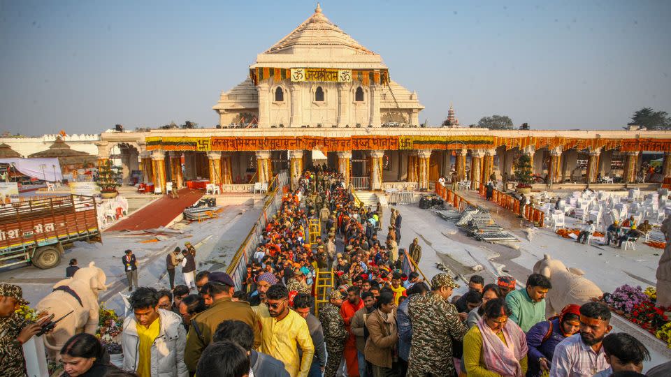 Devotees queue at the Ram Mandir on January 23, 2024. - Ritesh Shukla/Getty Images