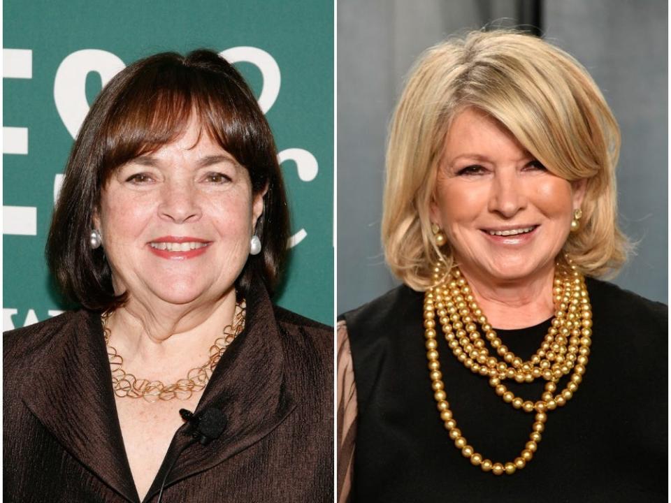 A composite image of Ina Garten (left) and Martha Stewart.