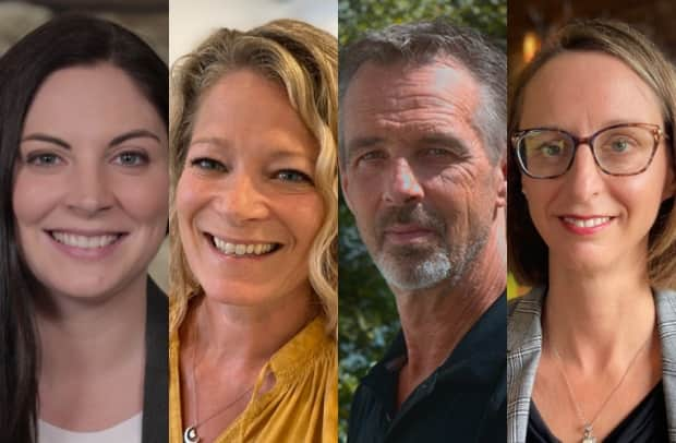 Four of the candidates running for the riding of Fredericton in the upcoming federal election include, from left, Liberal Jenica Atwin, Conservative Andrea Johnson, NDP Shawn Oldenburg and Green Nicole O'Byrne. (Submitted - image credit)