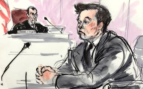 Elon Musk attends the closing arguments of his trial in the defamation case  - Credit: Mona Shafer Edwards/Reuters
