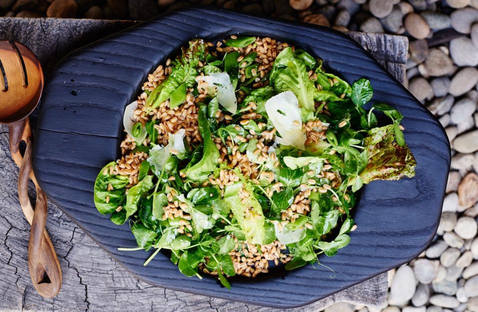 Pea and Little Gem Salad with Farro and Pecorino