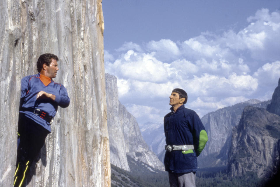 Canadian actor William Shatner and American Leonard Nimoy on the set of Star Trek V: The Final Frontier (Photo by Paramount Pictures/Sunset Boulevard/Corbis via Getty Images)