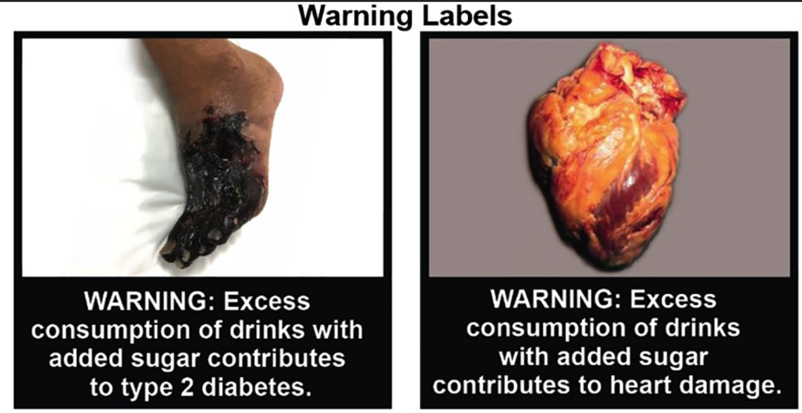 The warning labels placed on drinks with sugar added