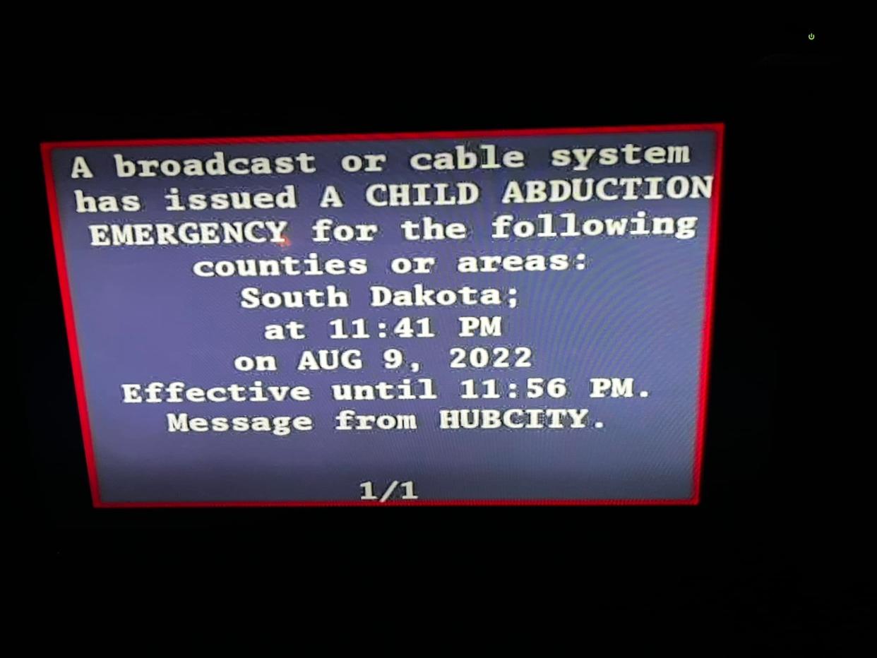 A screenshot of a television Amber Alert broadcast on Tuesday Aug. 9, 2022.