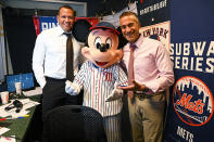 <p>Mickey Mouse visits ESPN Sunday Night Baseball announcers Alex Rodriguez and Matt Vasgersian in the booth on Sept. 19 to celebrate the recent premieres of Disney Junior's series <em>Mickey Mouse Funhouse </em>and <em>Marvel's Spidey and His Amazing Friends</em> at New York City's Citi Field.</p>