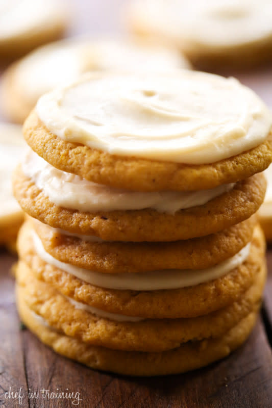 <p>Chef in Training</p><p>These will be some of the best pumpkin cookies you ever try! The frosting on top is out of this world and the perfect compliment to these delicious cookies!</p><p><strong>Get the recipe: <a href="https://www.chef-in-training.com/soft-pumpkin-sugar-cookies-with-caramel-cream-cheese-frosting/" rel="nofollow noopener" target="_blank" data-ylk="slk:Soft Pumpkin Sugar Cookies with Caramel Cream Cheese Frosting;elm:context_link;itc:0;sec:content-canvas" class="link rapid-noclick-resp"><em>Soft Pumpkin Sugar Cookies with Caramel Cream Cheese Frosting</em></a></strong></p>