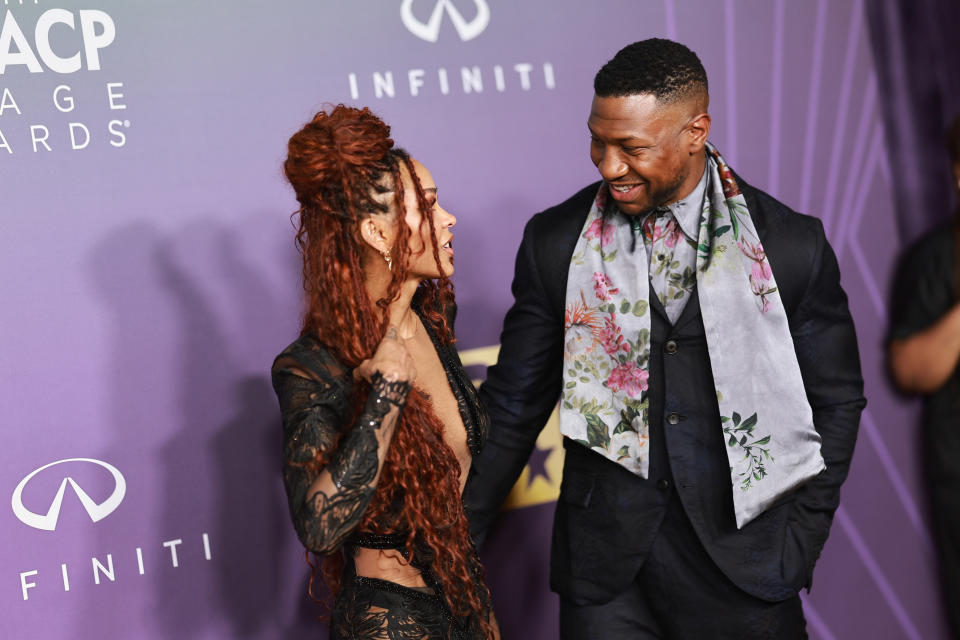 jonathan majors and meagan good on red carpet together