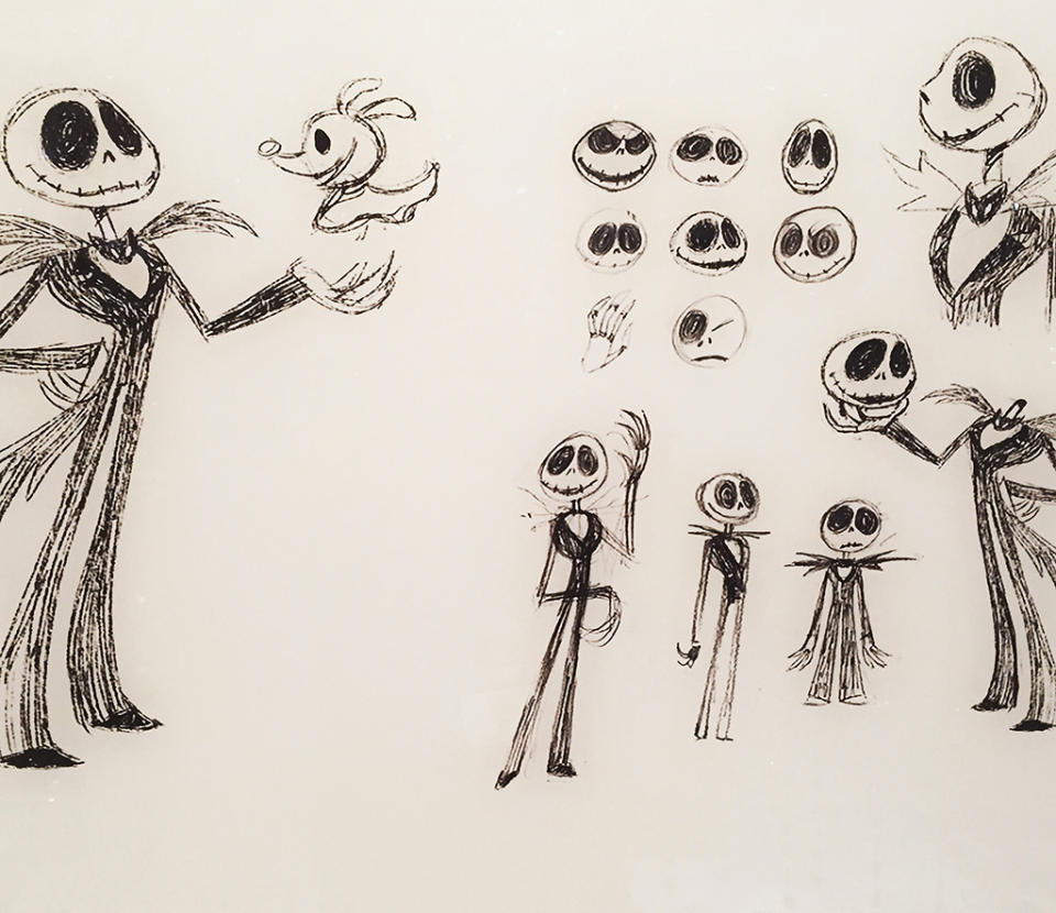 Sketches reveal the various facial expressions and different body poses for 'Nightmare Before Christmas’ anti-hero.