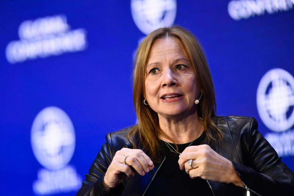 Mary Barra, Chair and CEO of the General Motors Company (GM), speaks during the Milken Institute Global Conference in Beverly Hills, California, on May 2, 2022. (Photo by Patrick T. FALLON / AFP) (Photo by PATRICK T. FALLON/AFP via Getty Images)