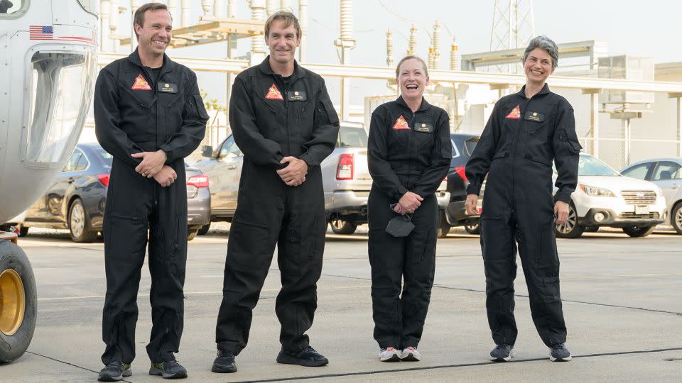 The CHAPEA Mission 1 crew, including Nathan Jones, Ross Brockwell, Kelly Haston, Anca Selariu (from left to right), is pictured on June 26, 2023, before entering the habitat. - Josh Valcarcel/NASA