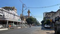 Empty streets and closed businesses are seen as locals stage a "silent strike", in Yangon