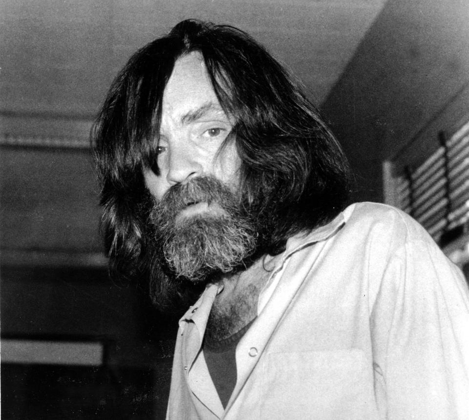 <p>Convicted murderer Charles Manson is shown during an interview with television talk show host Tom Snyder in a medical facility in Vacaville, Calif., on June 10, 1981. (Photo: AP) </p>