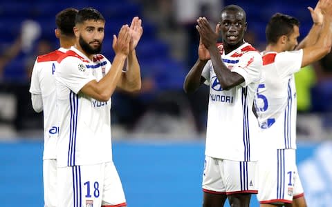 Nabil Fekir of Olympique Lyon, Ferland Mendy of Olympique Lyon celebrates the victory during the French League 1 match between Olympique Lyon v Strasbourg - Credit: Getty images