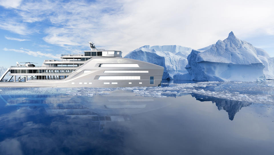 New York–based Gill Schmid Design released plans last week for a 295-foot steel-hulled ice-class explorer yacht it designed in conjunction with Cape Town firm Tim Dempers Studio. Taking yachting to the extreme, this explorer was created for the adventurous sailor who envisions cruising among polar ice caps and remote tropical waters—all while comfortably settled into a luxuriously appointed vessel with room for 26 passengers and 40 crewmembers.